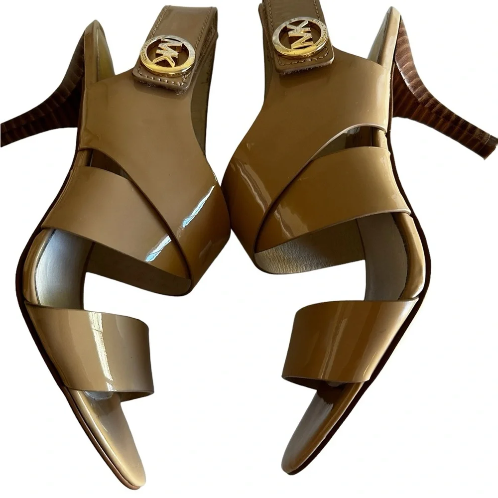 MICHAEL KORS JOSSELLE OPEN TOE WOMANS CAMEL LEATHER SHOE SZ 7M - Picture 8 of 13